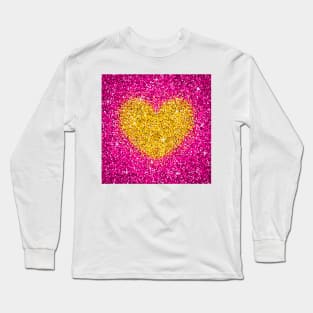 Pink and Golden Heart Glitter Long Sleeve T-Shirt